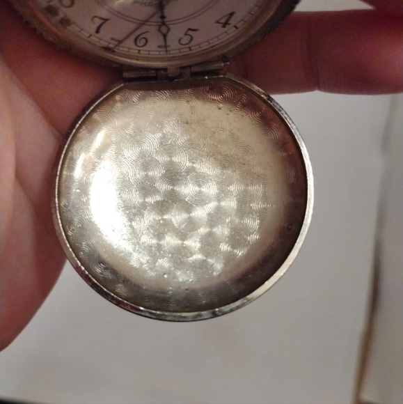SOLD! EUC Vintage Quintel Anti Magnetic Silver Etched Floral Pocket Watch!! - Picture 6 of 10
